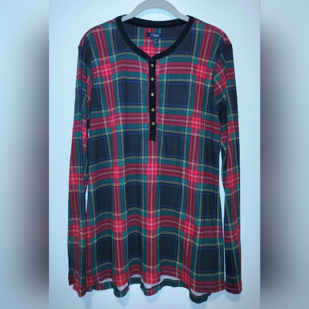 NWT Chaps Women's Plaid Shirt Black and Red Long Sleeve XL